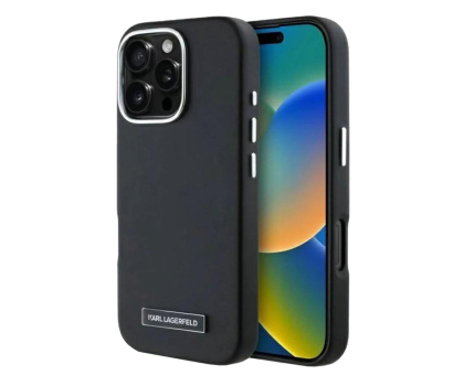 Etui do telefonów KARL LAGERFELD FW Metal Plate do iPhone 16 Pro Max czarny KLHMP16XPGMSRPK